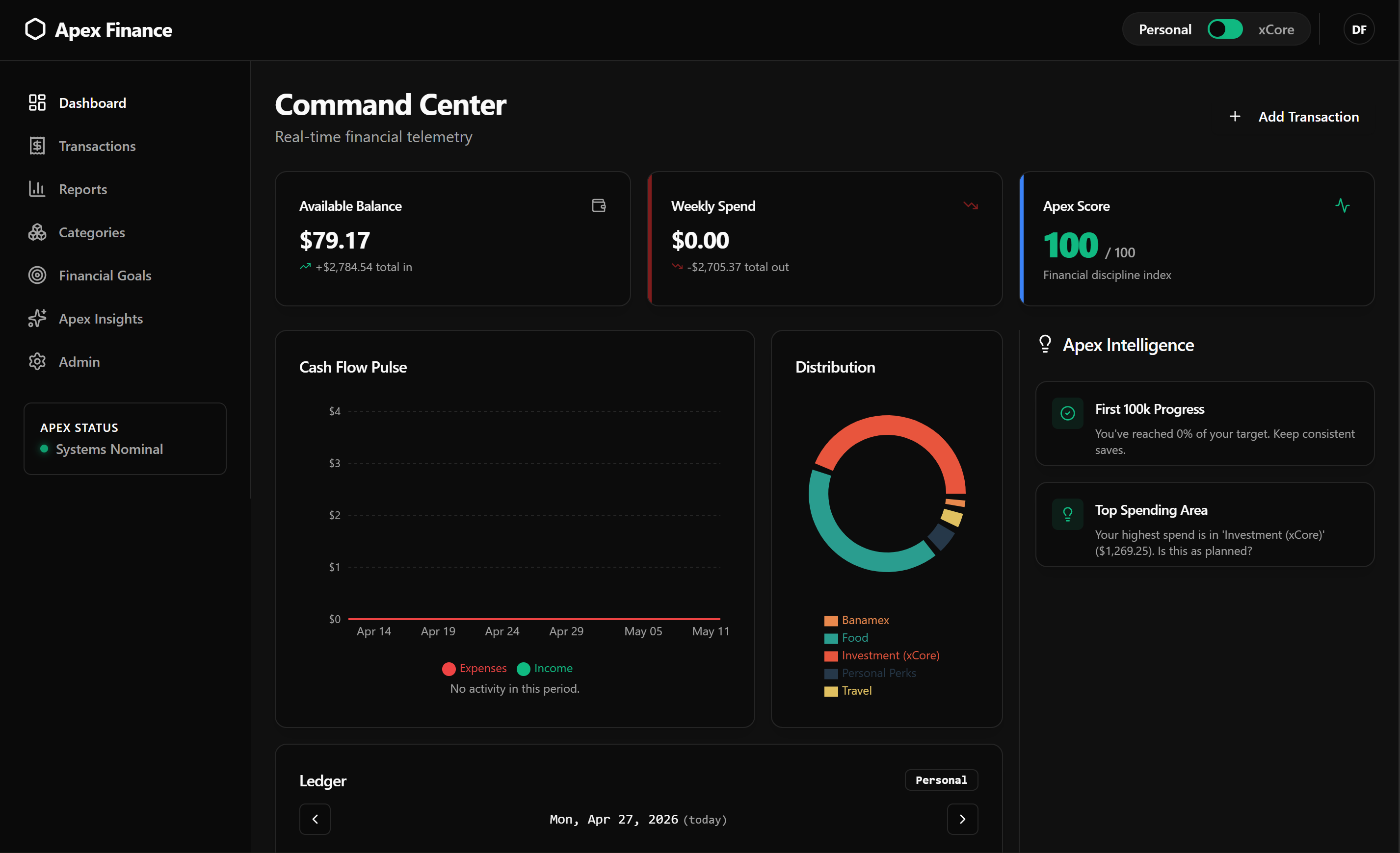 Apex Finance - Dashboard principal