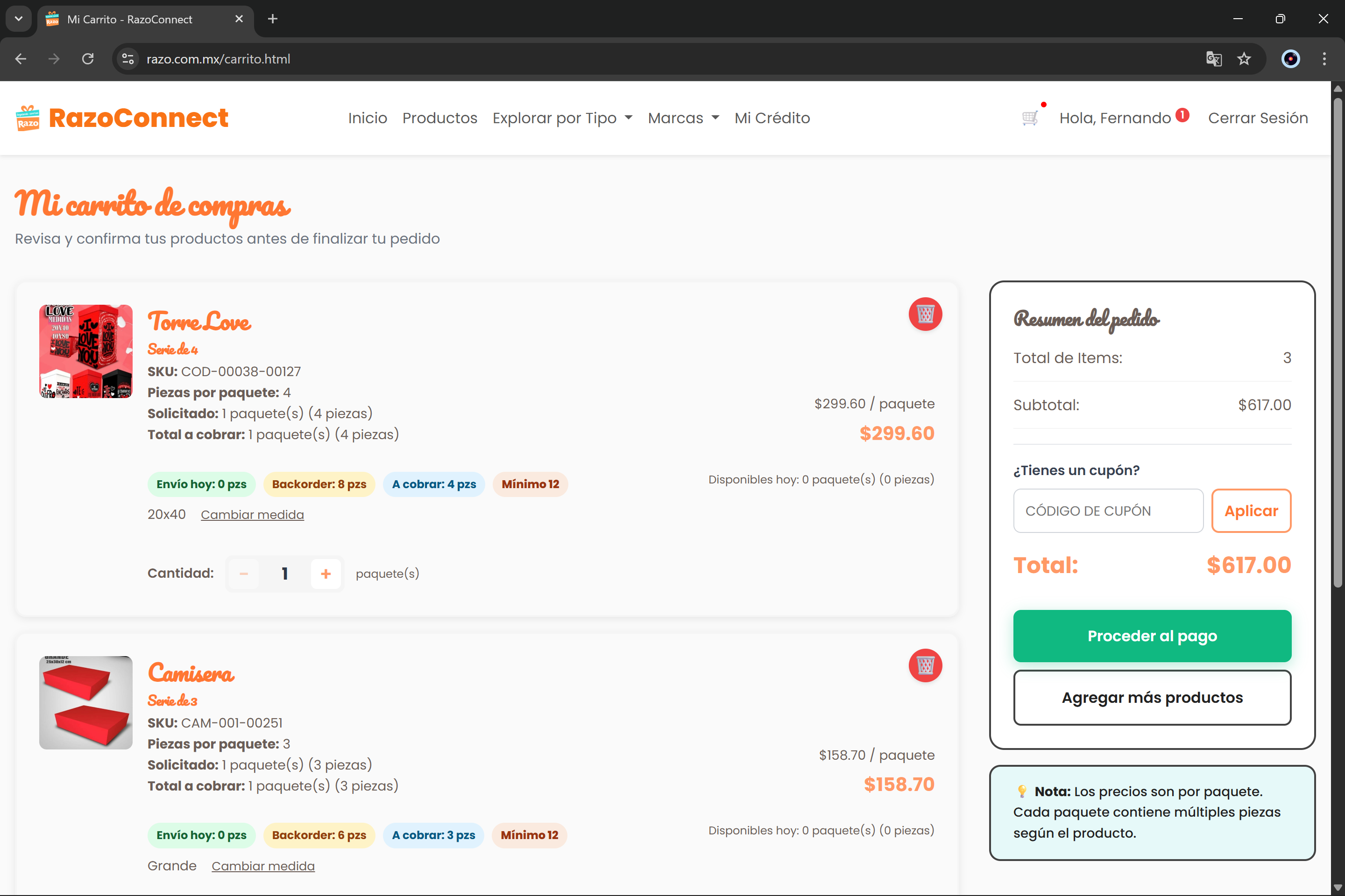 RazoConnect - Carrito de compras