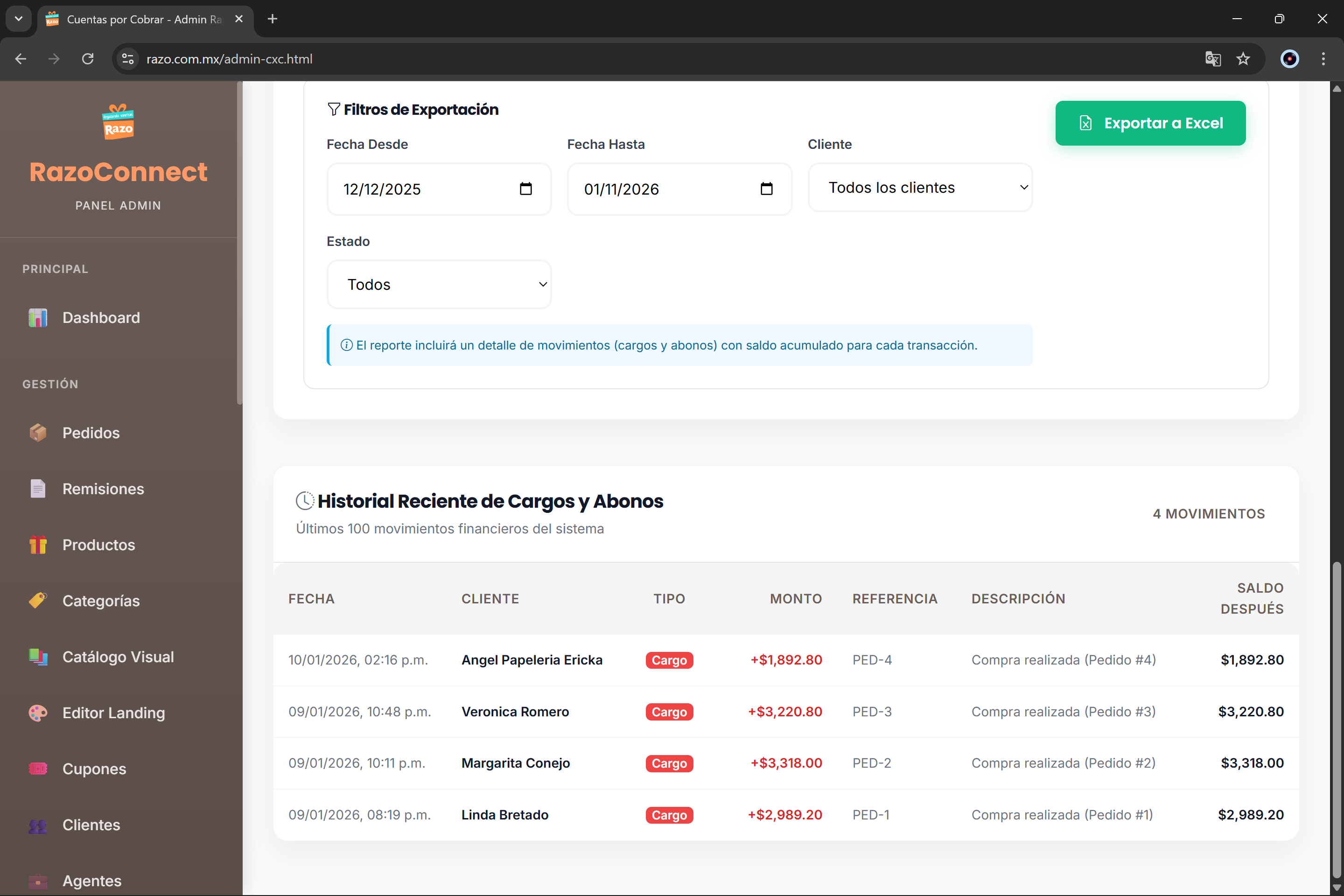 RazoConnect - Gestión de movimientos